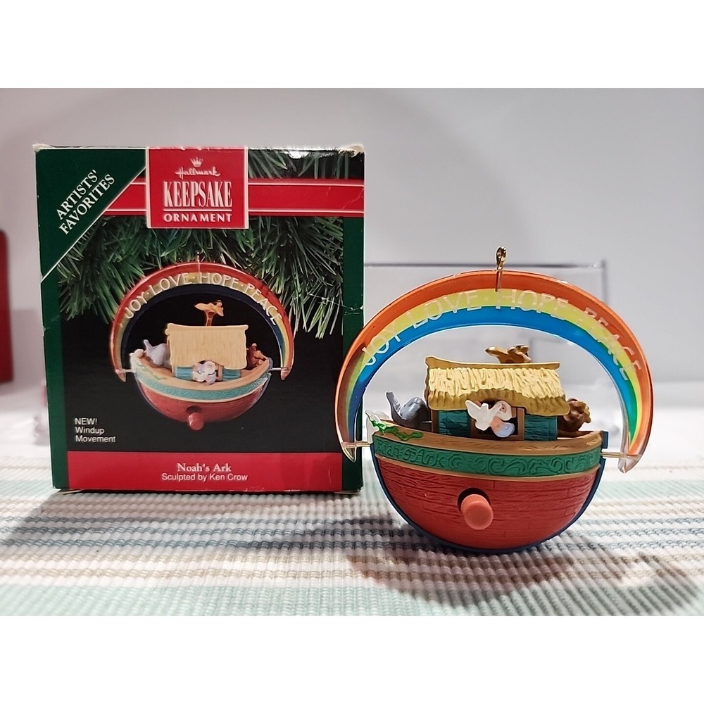 Hallmark Keepsake Ornament 1991 Noah's Ark Windup Movement Ken Crow Vintage Box